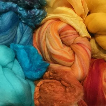 Close-up of fibres included in the Nuno Scarf Felting Material Kit.