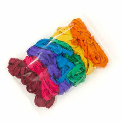 Product of Sari Silk Ribbon pack containing 30 grams of fibres in six colours.